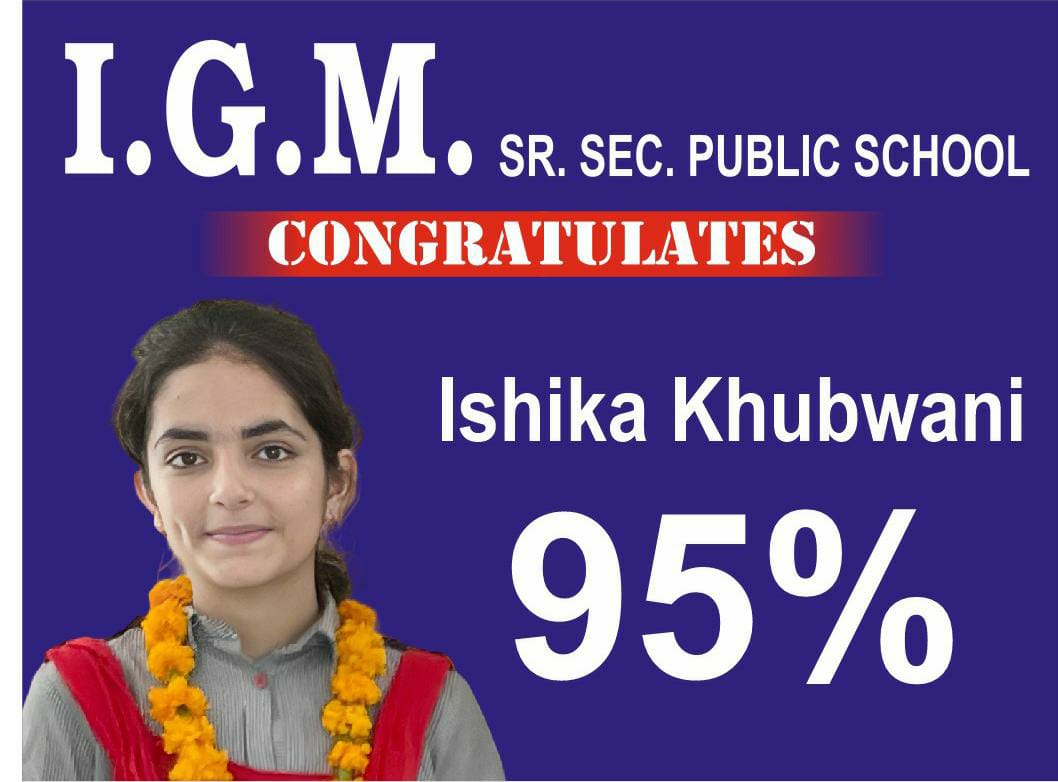 Ishika Khubwani, a Class 12 Commerce student of I.G.M. School, celebrating her 95% board result